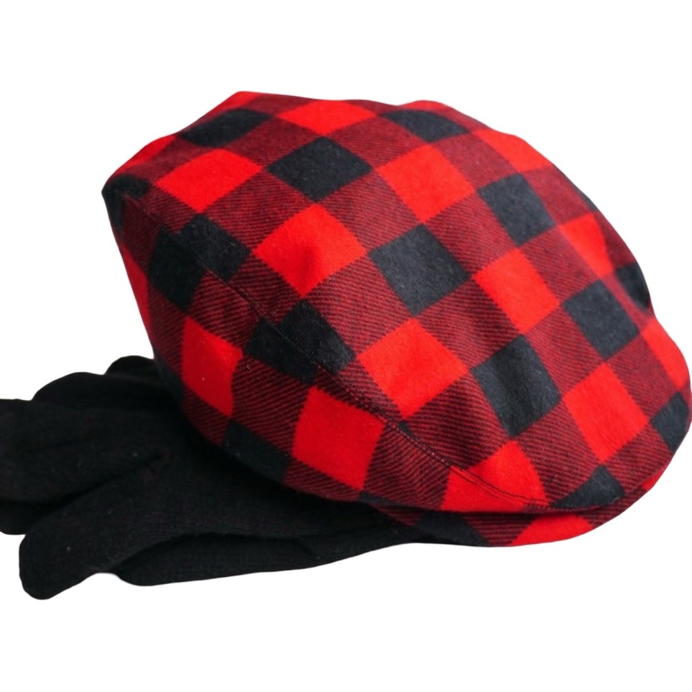 Red and Black Buffalo plaid flat cap for kids and adults lumberjack buffalo hat